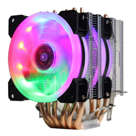 3/4PIN RGB LED CPU Cooler 6-Heatpipe Dual Tower 12V 9cm 2-Fan Cooling Heatsink Radiator for LGA 1150/1151/1155/1156/775/1366 AMD ► Photo 1/6