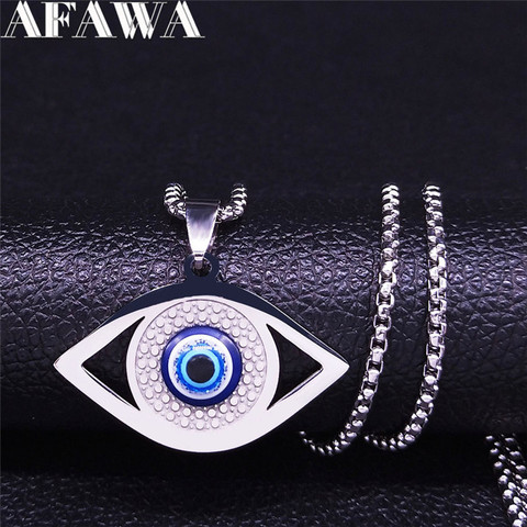 Fashion Islam Hamsa Eyes Stainless Steel Chain Necklace for Women Silver Color Pendant Necklace Jewelry collar mujer N1258S02 ► Photo 1/6