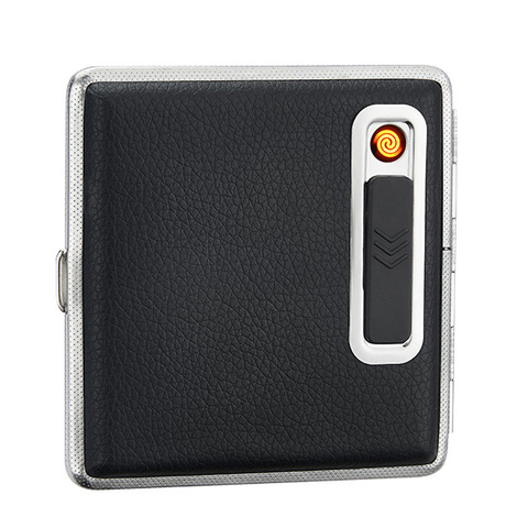 17 Cigarettes (8.4mm Diameter) Brown Leather Cigarette Case with Lighter Usb Charging Portable Anti-stress ► Photo 1/6