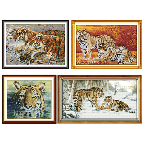 Joy Sunday Counted Cross Stitch Kits Concomitance Tiger 14CT 11CT Printed Handmade Stamped Embroidery Needlework Decoration Sets ► Photo 1/6