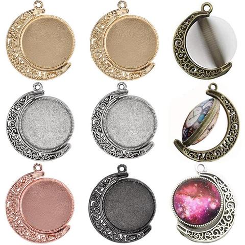 5pcs Round Cabochon Pendant Base Setting 18 25mm Moon Rotation Double Side Blank Bezel Tray Jewelry Making DIY Accessories ► Photo 1/6