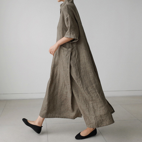 Johnature Women Vintage Cotton Linen Dresses V-Neck Solid Color Robes 2022  New Summer Short Sleeve Pockets Female Loose Dresses - Price history &  Review | AliExpress Seller - Johnature Official Store | Alitools.io