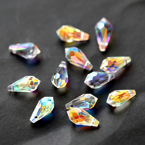 5.5x11mm,6.5x13mm Faceted glass teardrop beads Pointed Back Multicolor cross hole crystal beads for Jewelry making Wholesale ► Photo 1/6