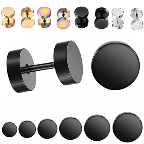 Stainless Steel Barbell Stud Earring For Men Women 3-14mm Black Earrings For Men Stud Punk Gothic Fake Ear Gauge Earring Stud ► Photo 1/6