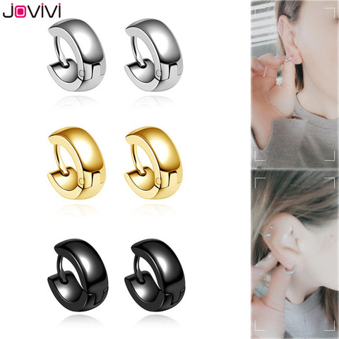 JOVIVI 2x Stainless Steel Hoop Earrings Huggie Simple Circle Hoop Earring Pop Fashion Ear Piercing Jewelry Black/Silver Color ► Photo 1/6