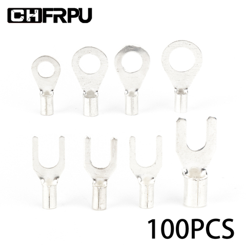 100PCS Cable Wire Connector Crimp UT OT Non-Insulated Ring Fork U-Type Tin-Plated Brass Terminals Assortment Kit ► Photo 1/6