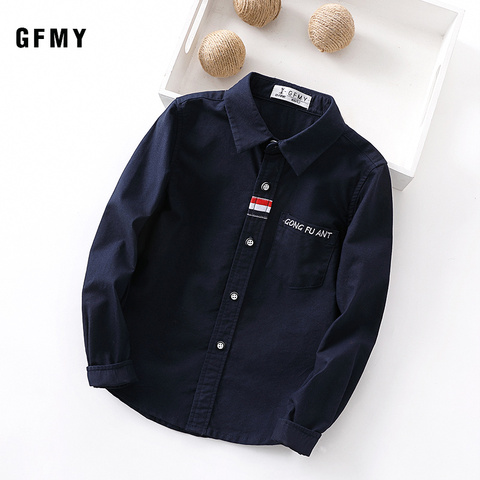 GFMY 2022 Spring 100% Oxford Textile Cotton Thick Full Sleeve Embroidered letters Solid color  Black Blue Boys white Shirts ► Photo 1/6