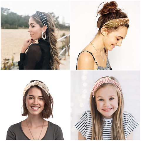 Knot Pearls Headbands For Women Girls Wide Twist Hairband Hair Hoop Accessories