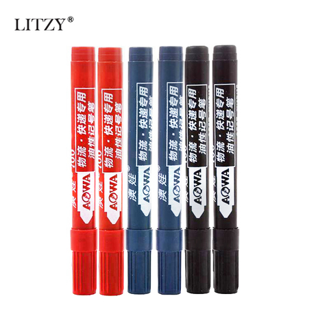 6Pcs/Set Classic Black Red Blue Permanent Marker Indelible  Waterproof Oily Pens Waterproof Markers Pen Office School Stationery ► Photo 1/6