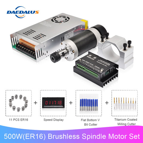 Brushless Spindle Motor DC Air Colled CNC Motor 55MM Clamp Bracket Switching Power Supply Stepper Motor Driver 11pcs ER16 Collet ► Photo 1/6