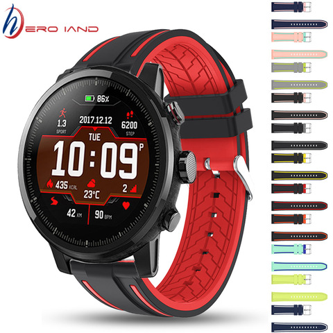 22MM Watch bands for Xiaomi AMAZFIT Pace Stratos 3 2 2s strap Silicone Strap for Amazfit GTR 47MM bracelet Soft Wrist Correa ► Photo 1/6