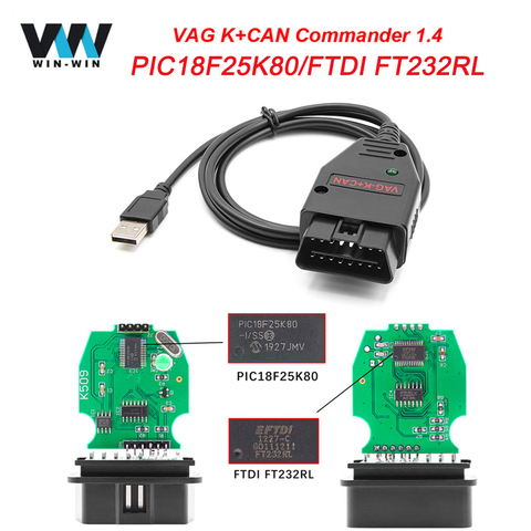 VAG K+CAN Commander 1.4 PIC18F25K80 FTDI K Can OBD 2 OBD2 Car Diagnostic Auto Tool Scanner cable For Audi/VW Odometer Correction ► Photo 1/6