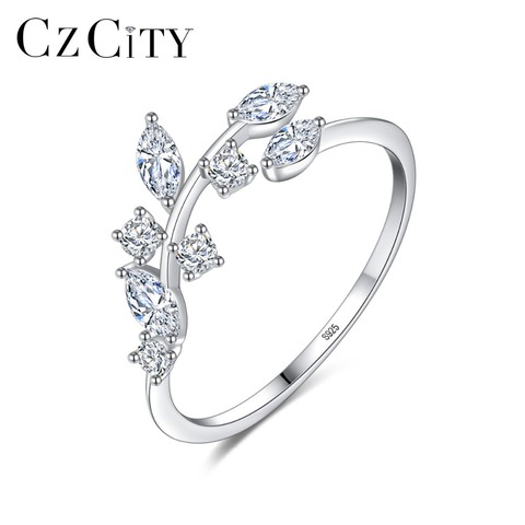 CZCITY Korean 925 Sterling Silver Handmade Olive Leaf Rings for Women Exquisite CZ Stone Adjustable Open Ring Silver 925 Jewelry ► Photo 1/6