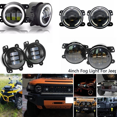 4inch Led Fog Lights with Halo Angle Eye DRL Driving Off road Lamp for Jeep Wrangler JK TJ LJ Hummer H1 H2 Dodge Chrysler Front ► Photo 1/6