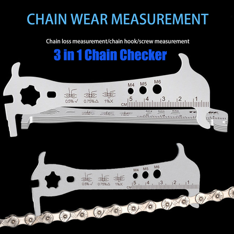 Stainless Multifunction 3 in 1 Bike Chain Checker MTB Bike Road Bicycle Chain Wear Loss Indicator Checker W/Chain Hook ► Photo 1/6