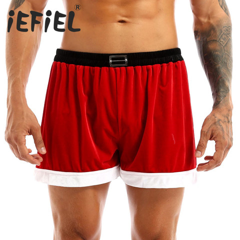 Red Mens Flannel Christmas Santa Claus Cosplay Costume Sexy Shorts Christmas Santa Boxer Shorts Panties Male Christmas Xmas Gift ► Photo 1/6