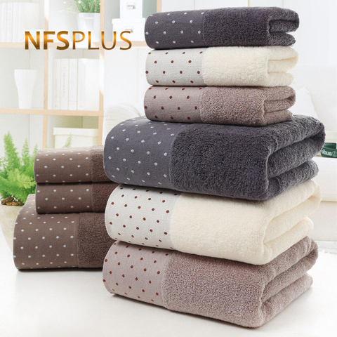 Cotton Bath Towel Set for Bathroom 2 Hand Face Towels 1 Bath Towel for Adult White Brown Grey Terry Washcloth Travel Sport Towel ► Photo 1/6