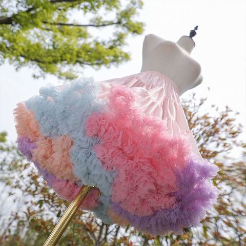 Womens Elastic Waist Puffy Tulle Petticoat Rainbow Cloud Short Tutu Skirt Princess Ballet Dance Pettiskirts Lolita Cosplay Crino ► Photo 1/5