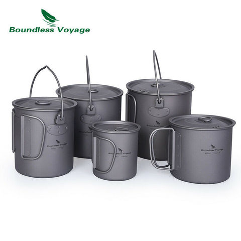 Boudless Voyage Outdoor Camping Titanium Pot Cup Mug with Lid Folding Handle 300 600 750 1100 1250 ml ► Photo 1/6
