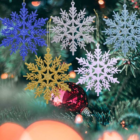 6pcs 10cm Plastic Gold Silver Glitter Powder Snowflake Xmas Ornaments Pendant Christmas Tree Decorative Hanging Snowflake ► Photo 1/6