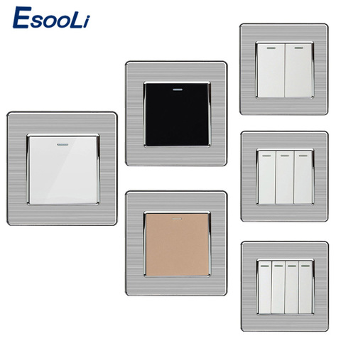 Wall Switches 1/2/3/4 Gang Button Wall Light Switch On / Off Push Button Interruptor Stainless Steel Panel Work With LED Lamp ► Photo 1/6