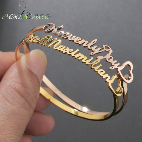 Nextvance Hand Decoration Customized Name Cuff Personalized Bracelets Bangles Women Gold Stainless Steel Mom Birth Jewelry Gifts ► Photo 1/6