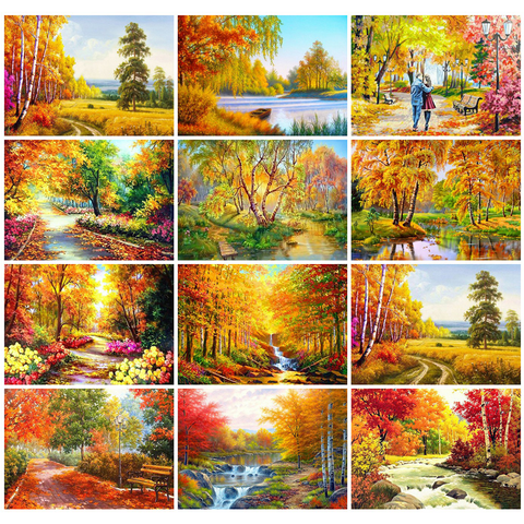 Huacan Diamond Painting Full Drill Scenery Handmade Gift Mosaic Fall Embroidery Nature Landscape Home Decor ► Photo 1/6