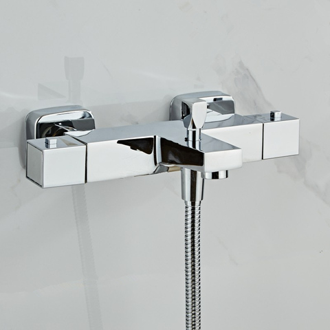 Square Thermostatic Bath Mixer Shower Control Valve Bottom Faucet Wall Mounted Bathroom Hot And Cold Brass Mixer Bathtub Tap ► Photo 1/6