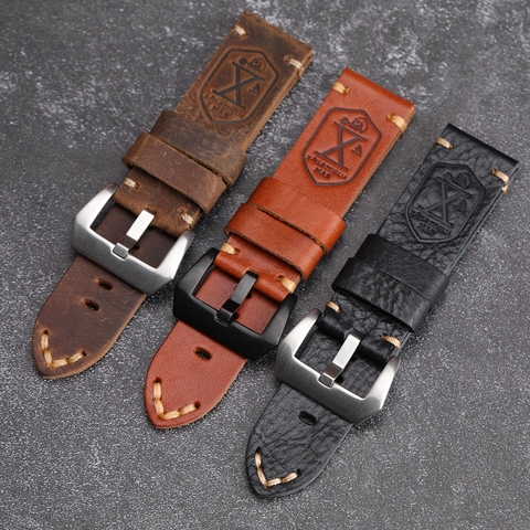 Handmade skull leather Watchband X-MEN Soldier Top Layer Leather Strap 20 22 24MM Compatible For PAM111 Soft Bracelet ► Photo 1/6