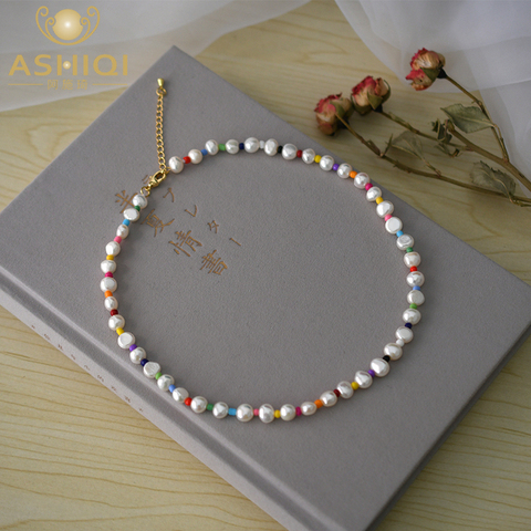 ASHIQI 7-8mm natural freshwater pearl baroque pearl necklace fashion colorful beads girl gift ► Photo 1/6