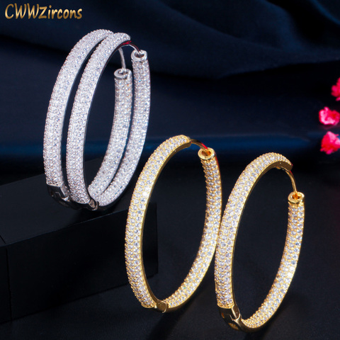 CWWZircons Stunning Double Sided Cubic Zirconia Big Circle Round Hoop Earrings for Women 2022 Trendy Gold Color Jewelery CZ843 ► Photo 1/1