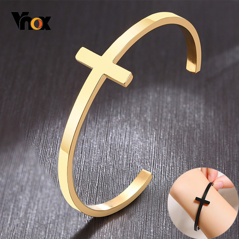 Vnox Stylish 2022 Cross Bangle for Women Men Glossy Stainless Steel Cuff Bracelet Unisex Religious Faith Jewelry ► Photo 1/6