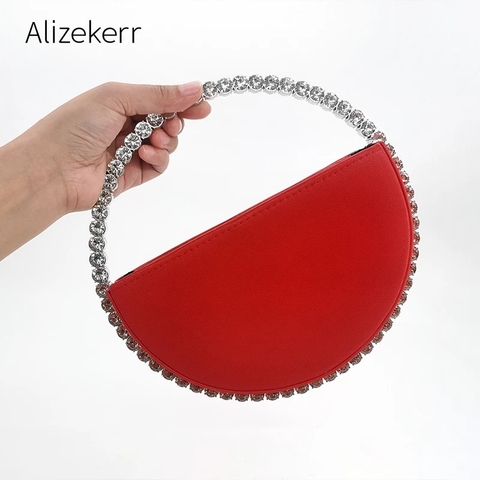 Colour Diamond Circular Evening Bag Women 2022 New Round Handle Rhinestone Dinner Clutch Purse Ladies Half Moon Handbag Fashion ► Photo 1/6