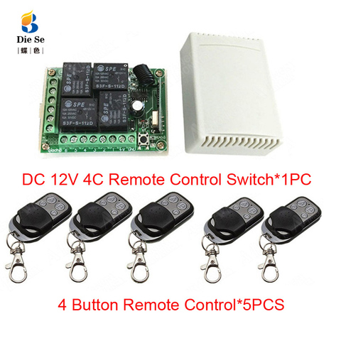 433MHz Universal Wireless Remote Control Switch DC 12V 4CH Relay Receiver Module RF 4 Button Remote Control Garage door Opener ► Photo 1/6