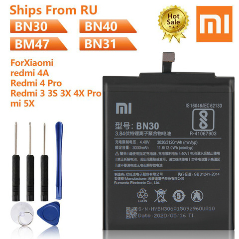 Original Phone Battery BN30 For Xiaomi redmi 4A mi4 Pro Prime 3G RAM 32G ROM Redmi3 3S 3X 4X Pro mi5X note 5A A1 mi Y1 Lite S2 ► Photo 1/5