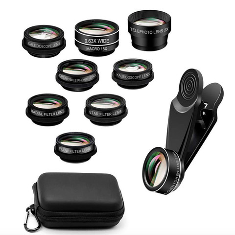 fisheye camera lens 10 in 1 Cellphone Lens Kit Radial Filter Kaleidoscope lens 4-line star filter lens ► Photo 1/1