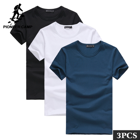 Pioneer Camp Pack of 3 promoting short sleeve t-shirt men brand clothing summer solid t shirt male casual Tees ► Photo 1/6