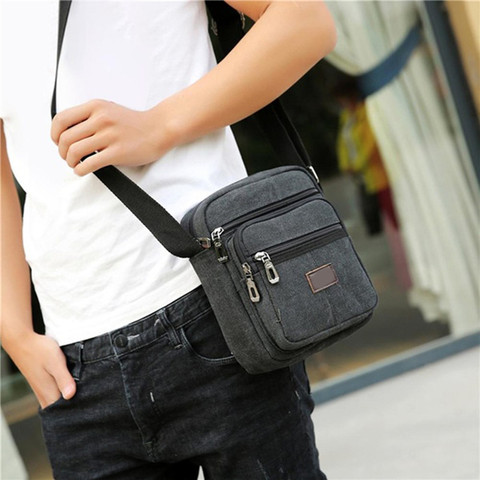 Multifunctional men's Shoulder Bag Flap Solid Color Casual Messenger Canvas Fashion Zipper Retro Travel men's Shoulder Bag ► Photo 1/6