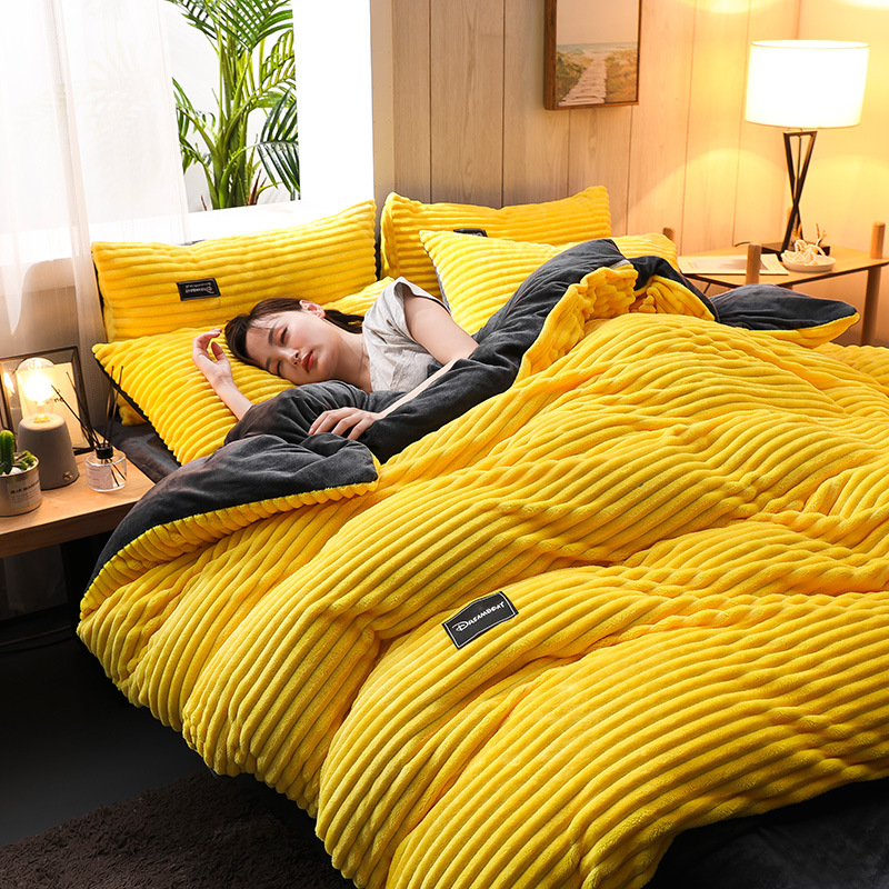Magic Fleece Lemon Yellow Bedding Set, Warm Bed Covers