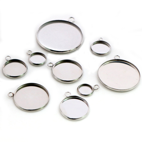 Stainless Steel Material 8-30mm Inner Size New Fashion One Loop Style Cabochon Base Cameo Setting Charms Pendant Tray ► Photo 1/4