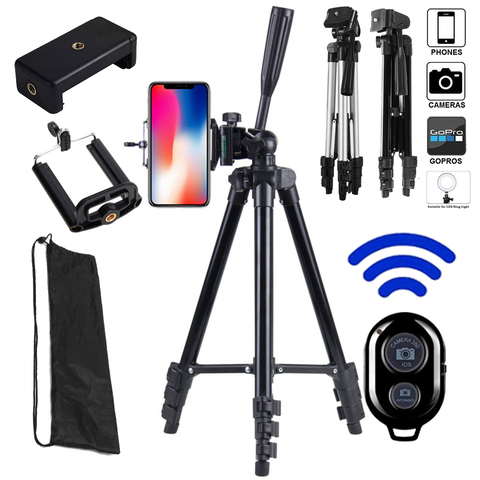 Lightweight Camera Phone Tripod Portable AdjustableStand Mount Holder Clip Bluetooth Remote Control For Live Youtube Cellphone ► Photo 1/6