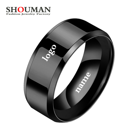 SHOUMAN 2022 Black Stainless Steel Ring for Women Custom Engrave Lover Couple Rings Charm Jewelry ► Photo 1/6