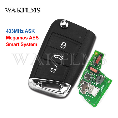 3 Buttons Smart Remote Flip Car Key 433MHz For Volkswagen (MQB) with Megamos AES ID88 Chip Keyless Go / Keyless Entry ► Photo 1/3