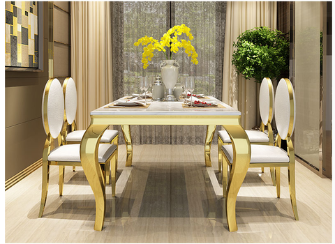 Northern Europe light luxury marble dining table rectangular size unit post modern simple stainless steel dining table and chair ► Photo 1/1