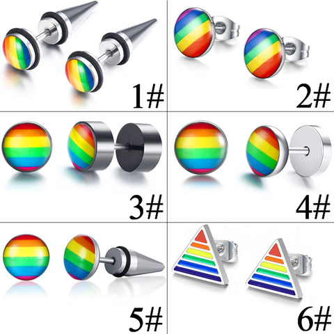 LGBT Rainbow Stainless Steel Earrings Lesbian Gay Pride Stud Earring for Men and Women (1 Pair ) ► Photo 1/6