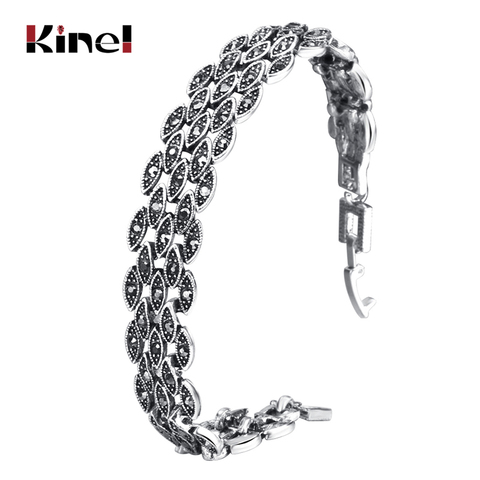 Kinel Bright Black Crystal Bracelet For Women Antique Silver Color Little Eye Link Bracelets Charm Vintage Jewelry ► Photo 1/6