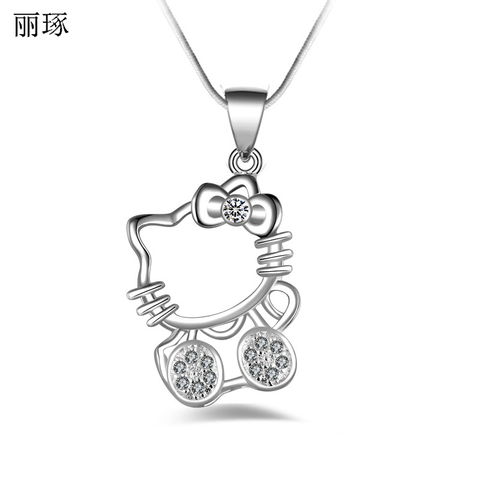 Fashion Silver-plated Kitty Cat Necklace Female Silver Jewelry with Snake Bone Chain February 14 Valentine's Day Gift ► Photo 1/6
