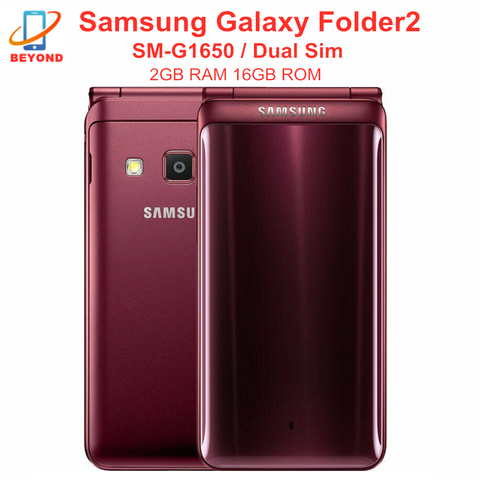 Samsung Galaxy Folder2 Folder 2 G1650 Dual Sim 2GB RAM 16GB ROM Quad Core Snapdragon 3.8'' LTE 8MP Original Flip Cell Phone ► Photo 1/6