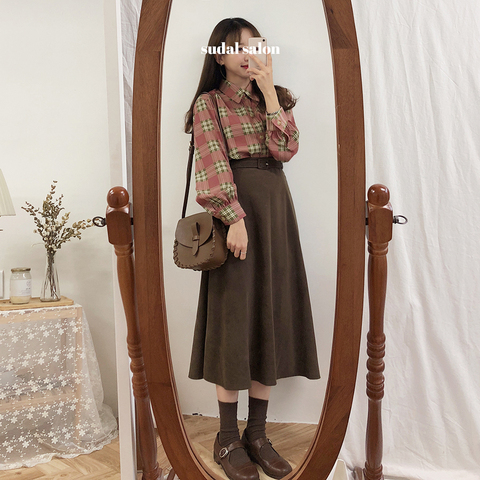 new A Line solid Women Skirts Pleated new Autumn Plus Size Knee Length Skirt Female Vintage Suede Skirts Jupe Femme Faldas Mujer ► Photo 1/6