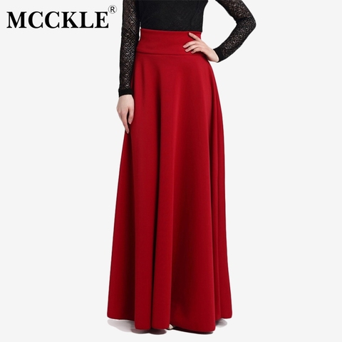 High Waist Pleated Women's Skirt Plus Size 5XL Autumn A-Line Female Casual Red Long Skirts 2022 Ladies Streetwear Elegant Bottom ► Photo 1/6